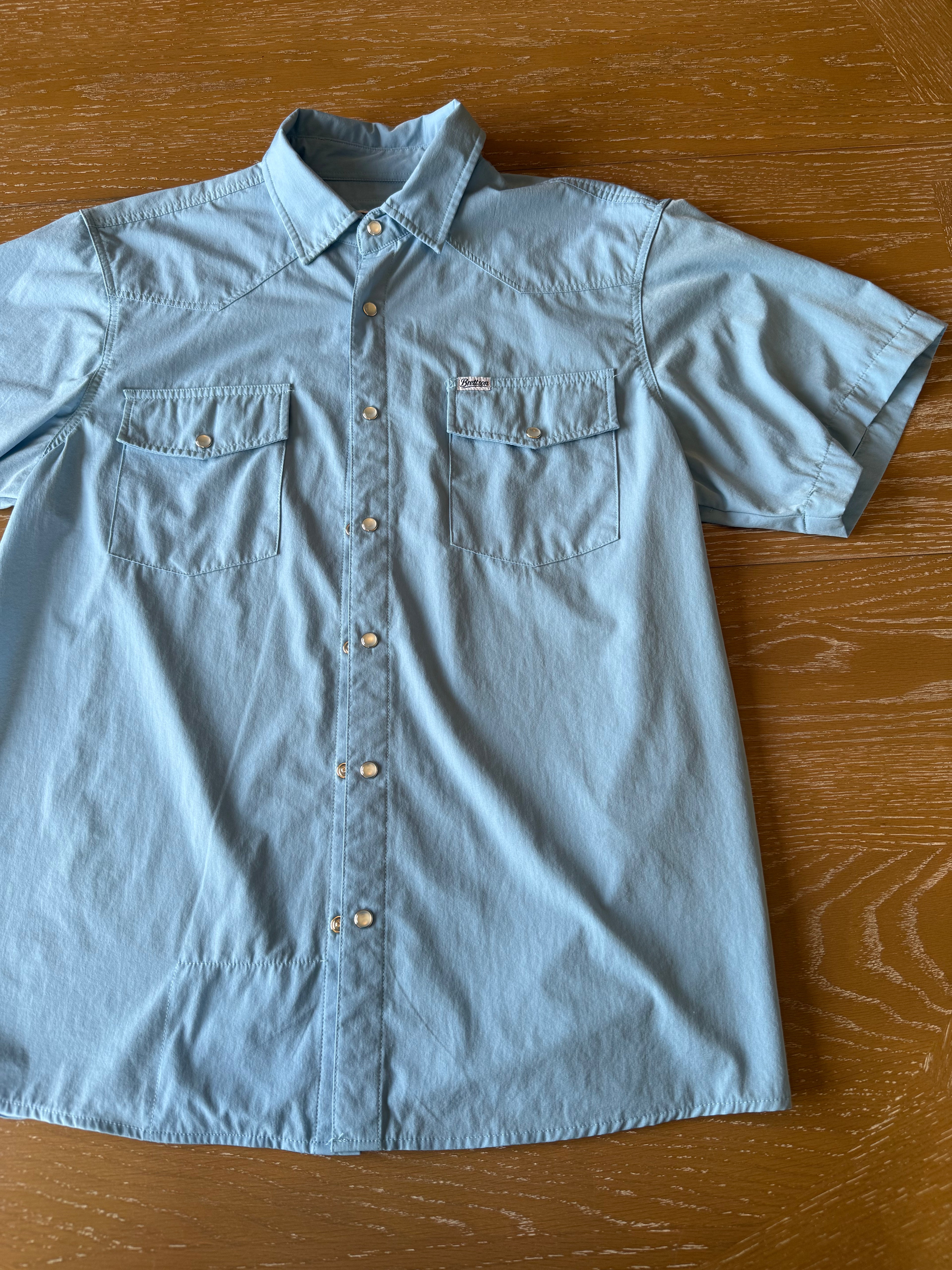 Light Blue Short Sleeve Pearl Snap