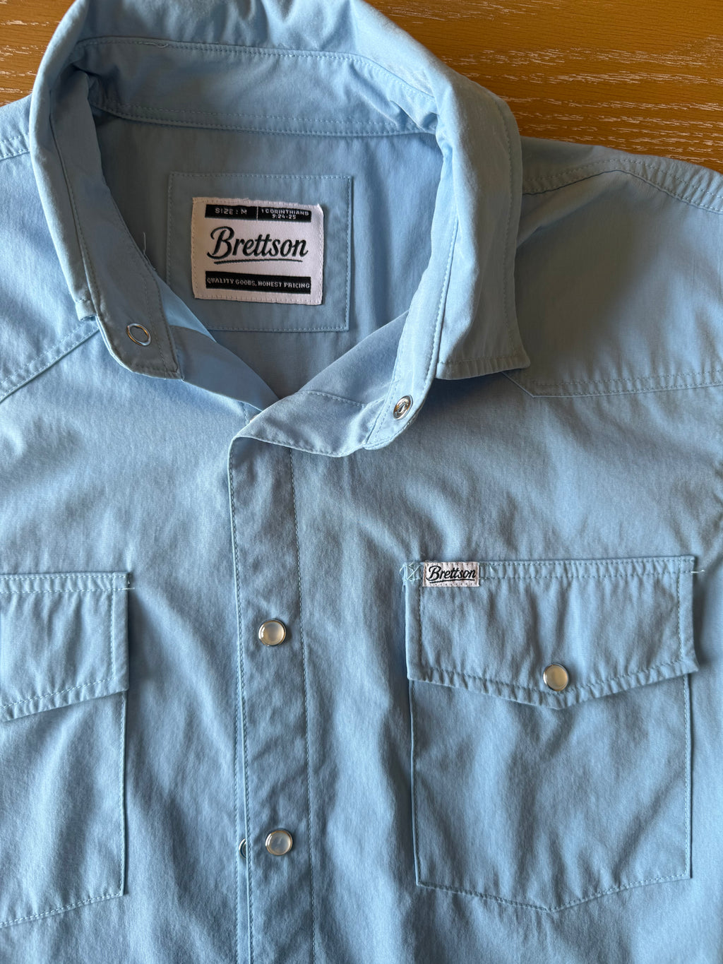Light Blue Short Sleeve Pearl Snap