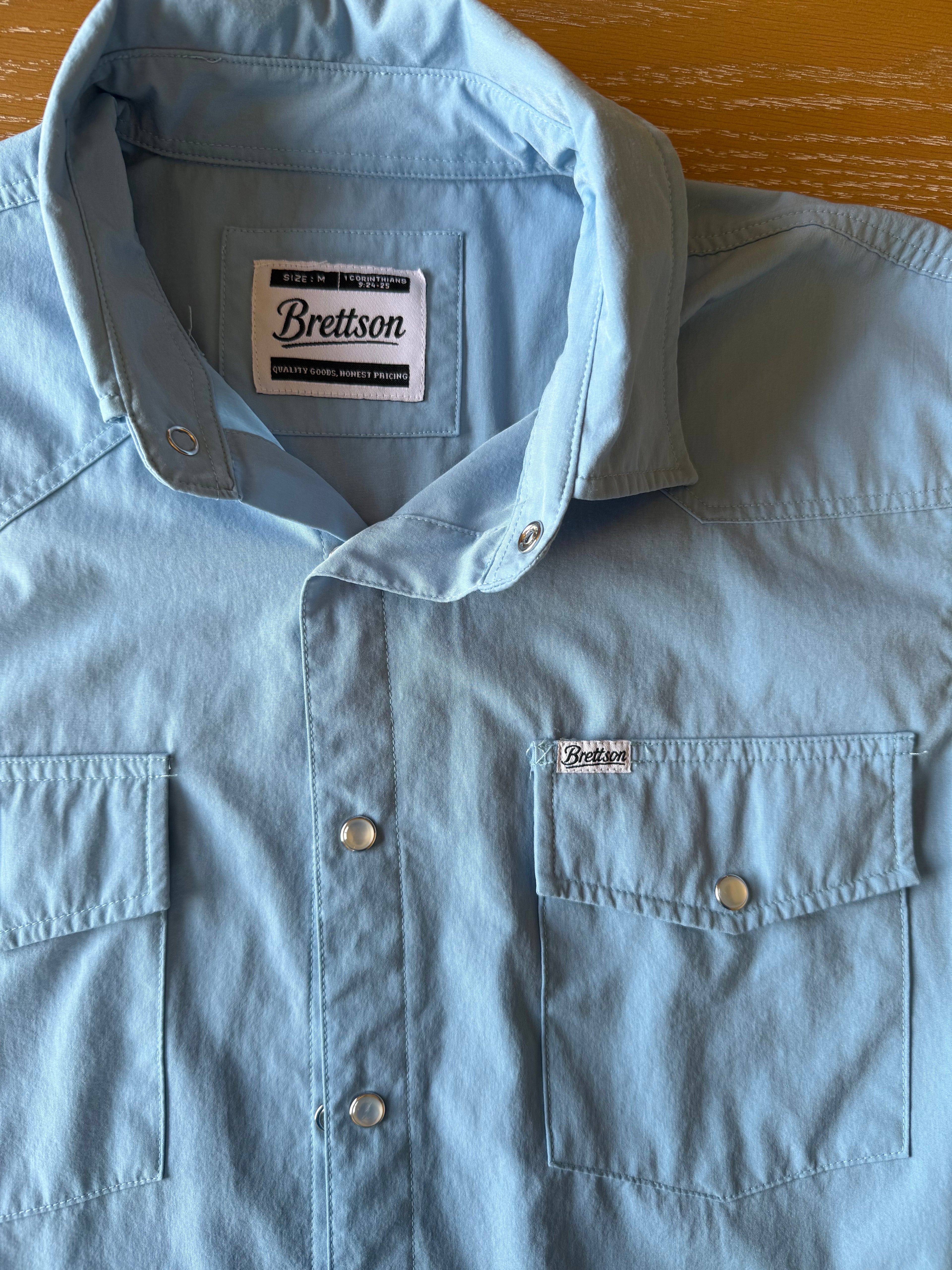 Light Blue Short Sleeve Pearl Snap