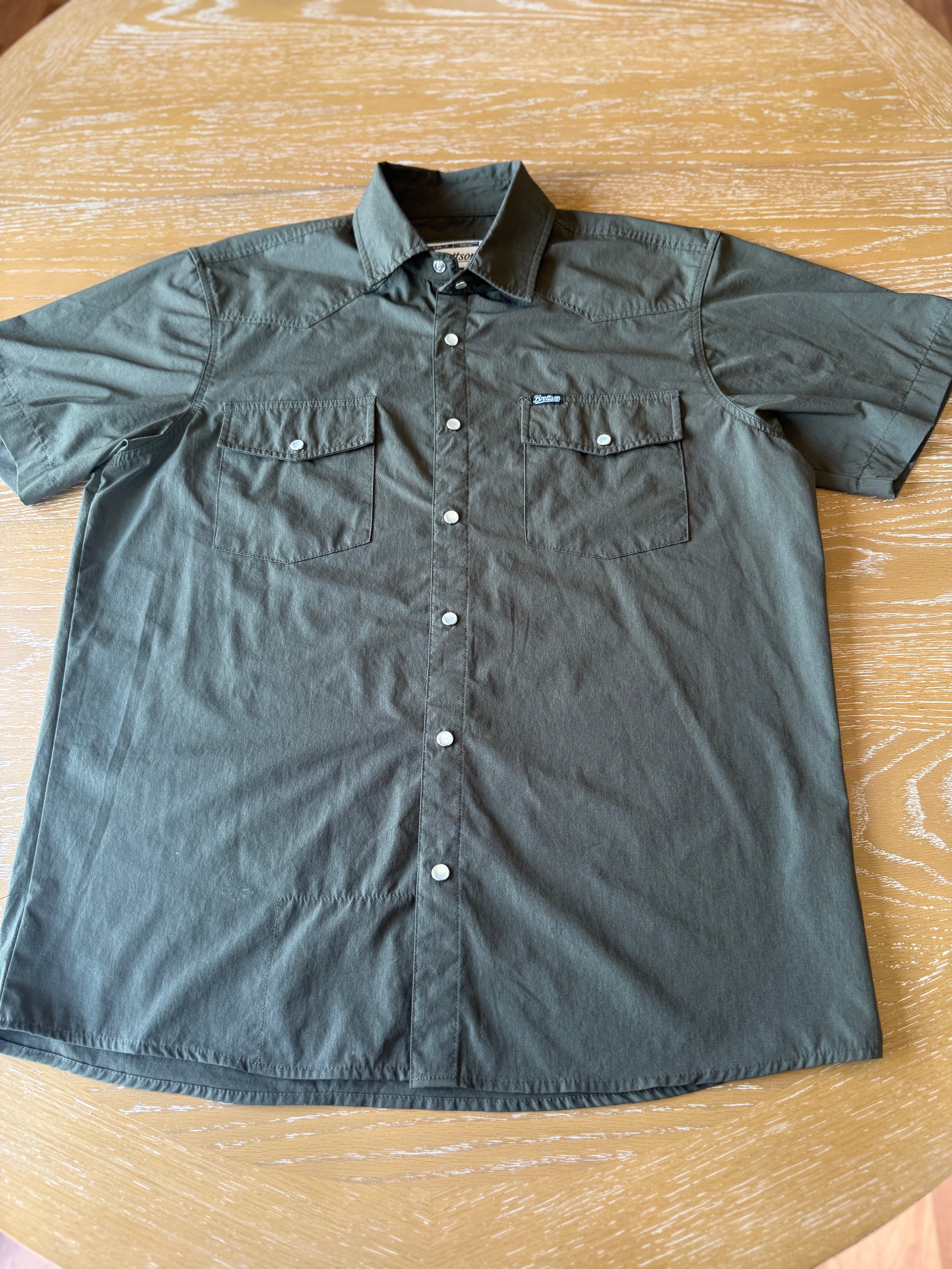 Charcoal Green Short Sleeve Pearl Snap