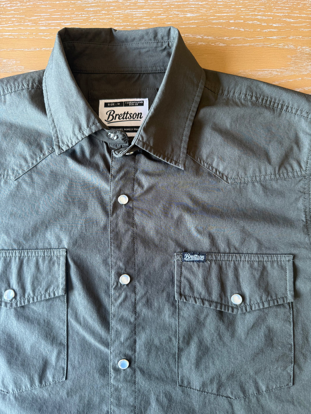 Charcoal Green Short Sleeve Pearl Snap